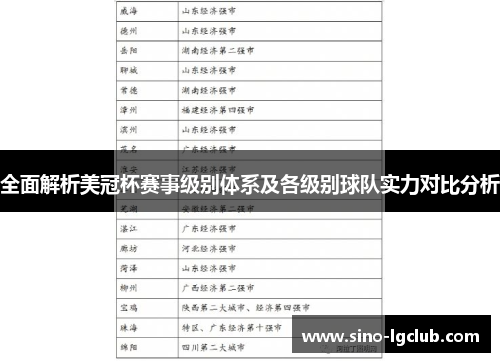 全面解析美冠杯赛事级别体系及各级别球队实力对比分析 全面解析美冠杯赛事级别体系及各级别球队实力对比分析
